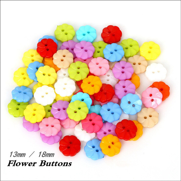 100PCS Flower Buttons Mixed Color Plastic Buttons Button Flower DIY  Scrapbooking Craft Buttons Decorative Buttons Buttons for Clothing Sewing &  Knitting Supplies。（Size: 13mm, 18mm）